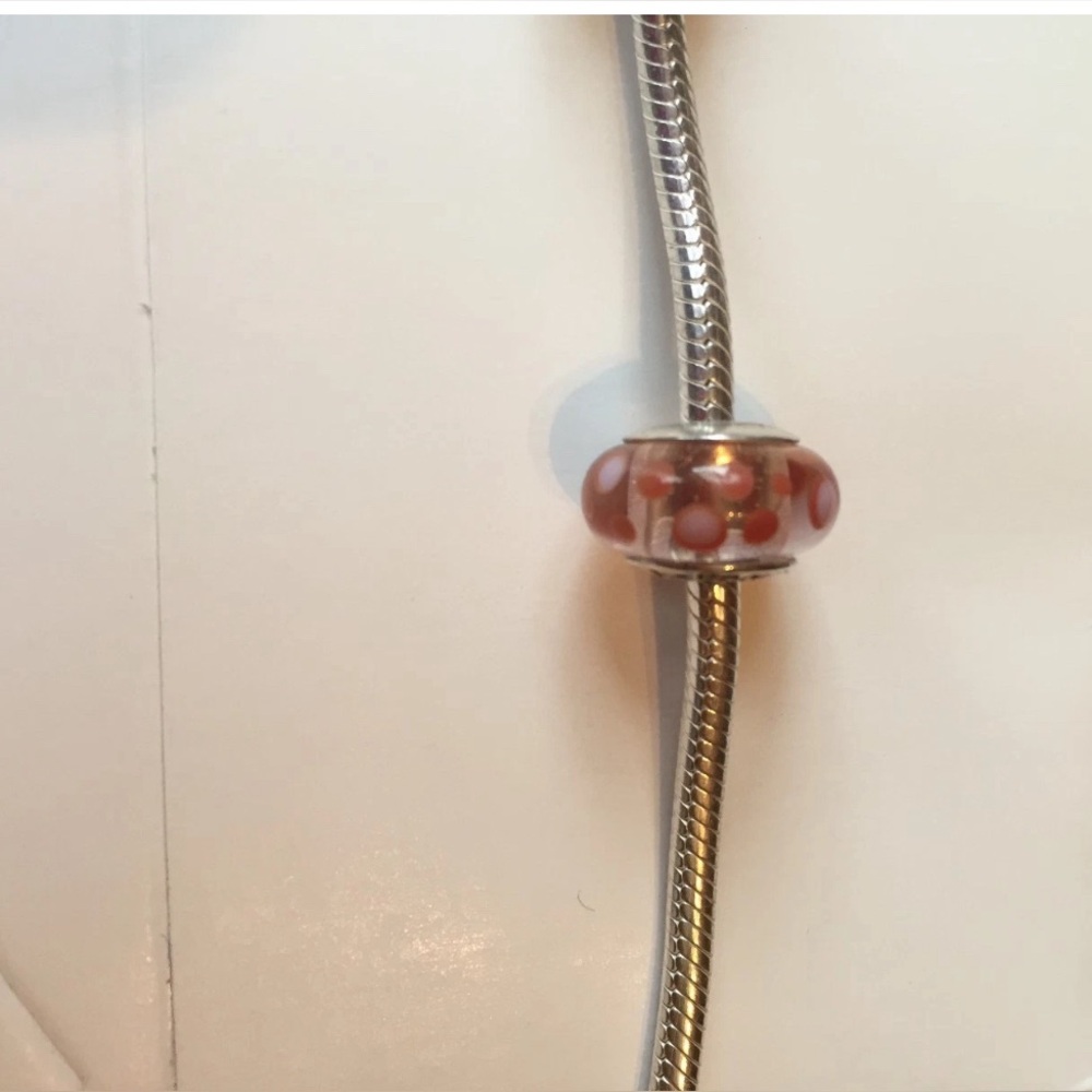 Authentic Pandora Sterling Pink Polka Dot Glass With Snake Bracelet